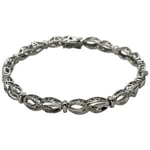 SUN 925 Sterling Silver Round Cut White Diamonds Infinity Bracelet - 7.5"